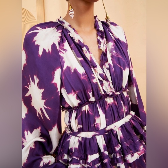 Ulla Johnson Emery 100% Silk Purple Tie Dye Mini Dress in Cassis Blur 00 NWT - Picture 4 of 15
